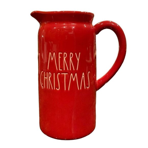 Rae Dunn MERRY CHRISTMAS Red Pitcher Vase Ceramic Holiday Home Decor Christmas - Picture 7 of 7